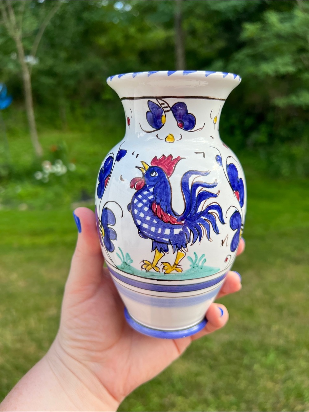 VTG Italian Majolica Handpainted Chicken Deruta Studio Pottery Vase Signed